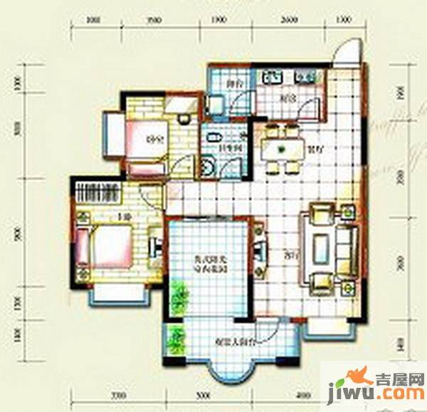 英伦182室2厅1卫94.7㎡户型图