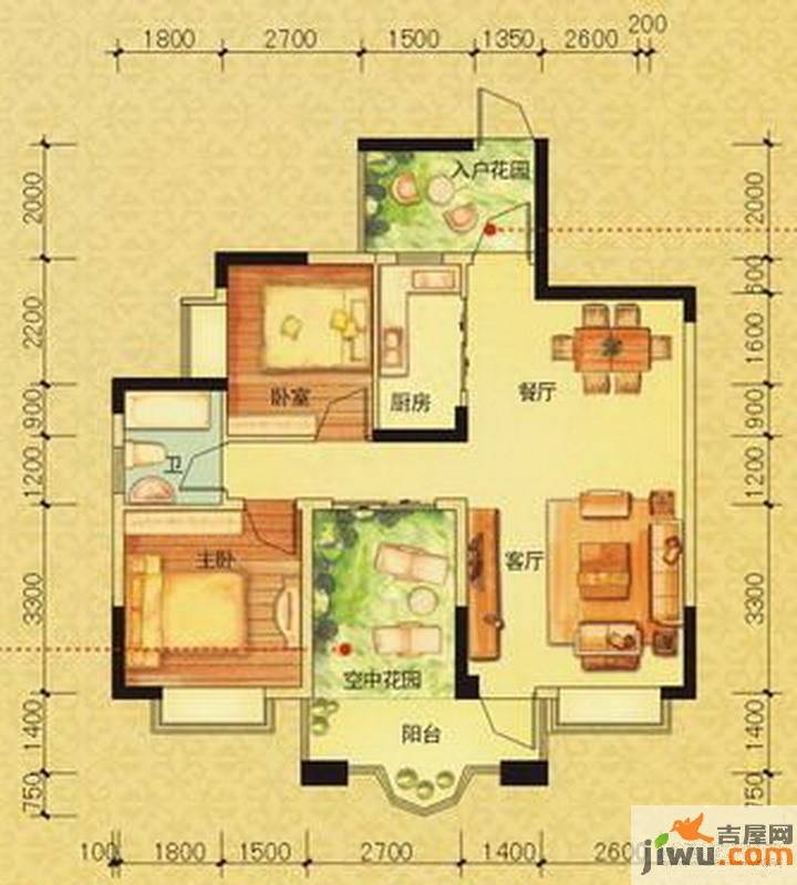 英伦182室2厅1卫91.2㎡户型图