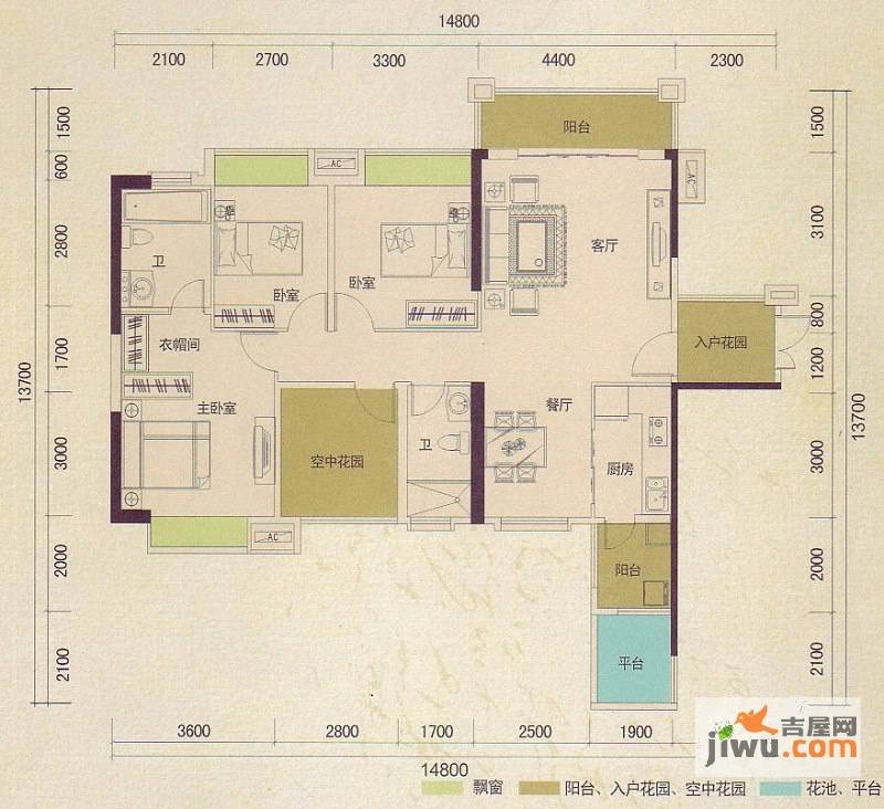 英伦183室2厅2卫126㎡户型图