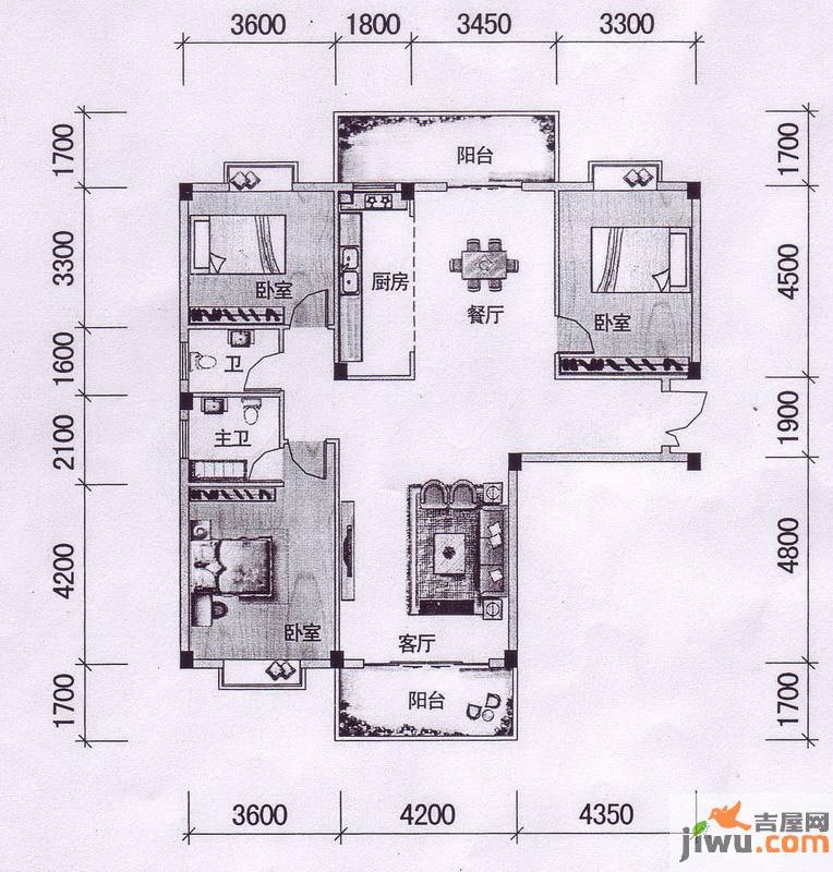 南宁奥园3室2厅2卫144㎡户型图