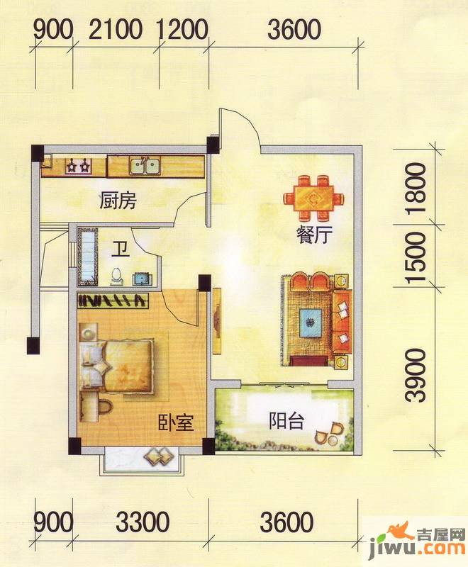 南宁奥园1室1厅1卫57.1㎡户型图