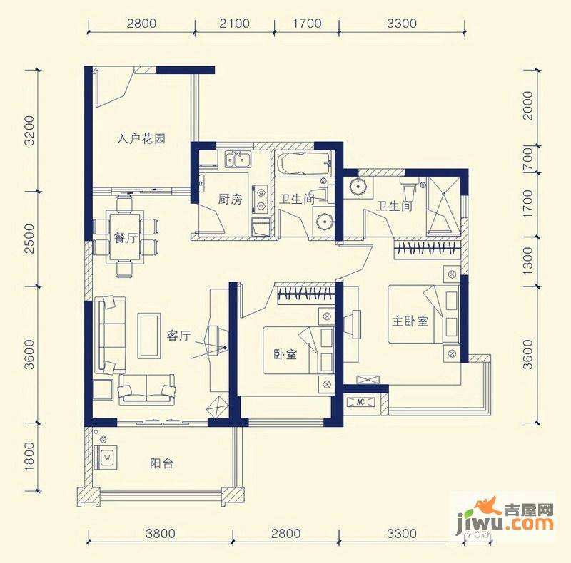 埠上桃源2室2厅2卫85.8㎡户型图