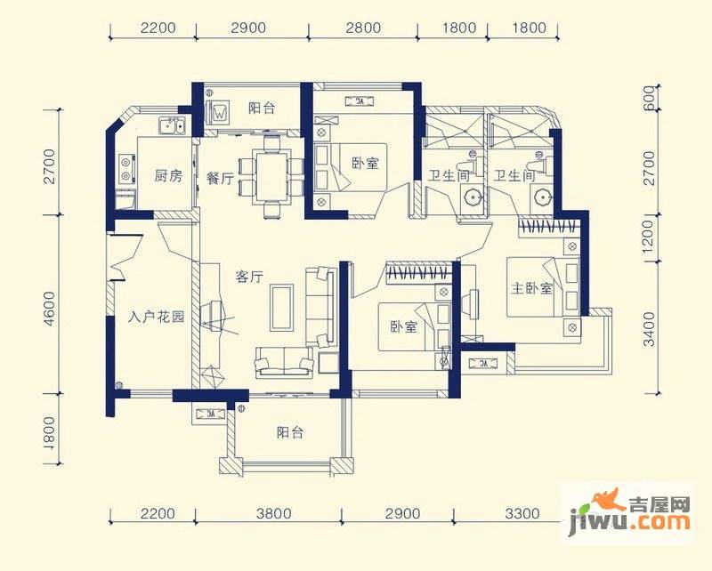 埠上桃源3室2厅2卫95.7㎡户型图