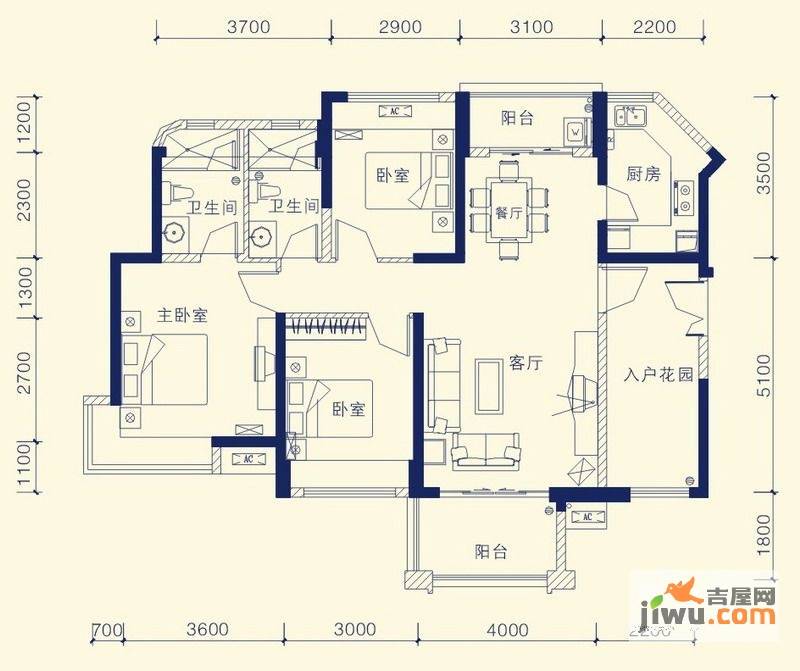 埠上桃源3室2厅2卫111㎡户型图