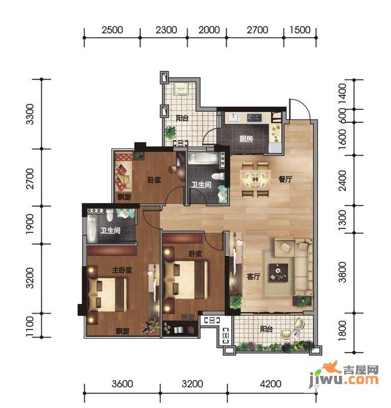 盛天果岭3室2厅2卫111.1㎡户型图