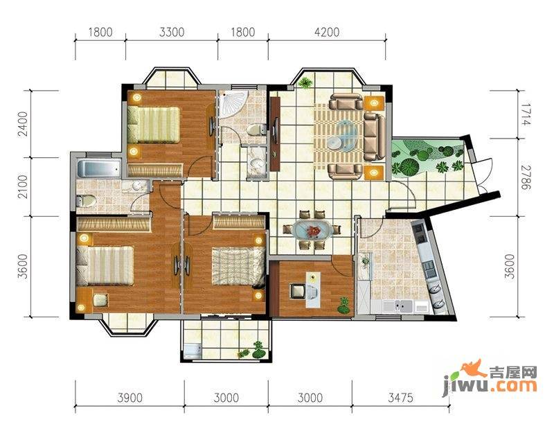 欣隆盛世观邸3室2厅2卫116㎡户型图