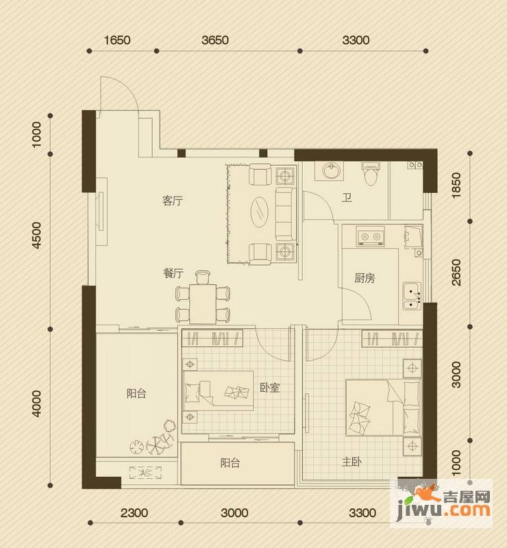 正恒国际广场1室2厅1卫68㎡户型图