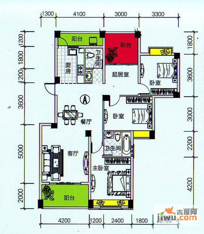 南宁奥园3室2厅2卫131.2㎡户型图