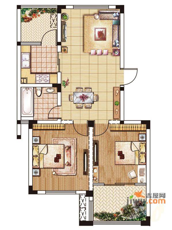 前桥雅境2室2厅1卫74㎡户型图