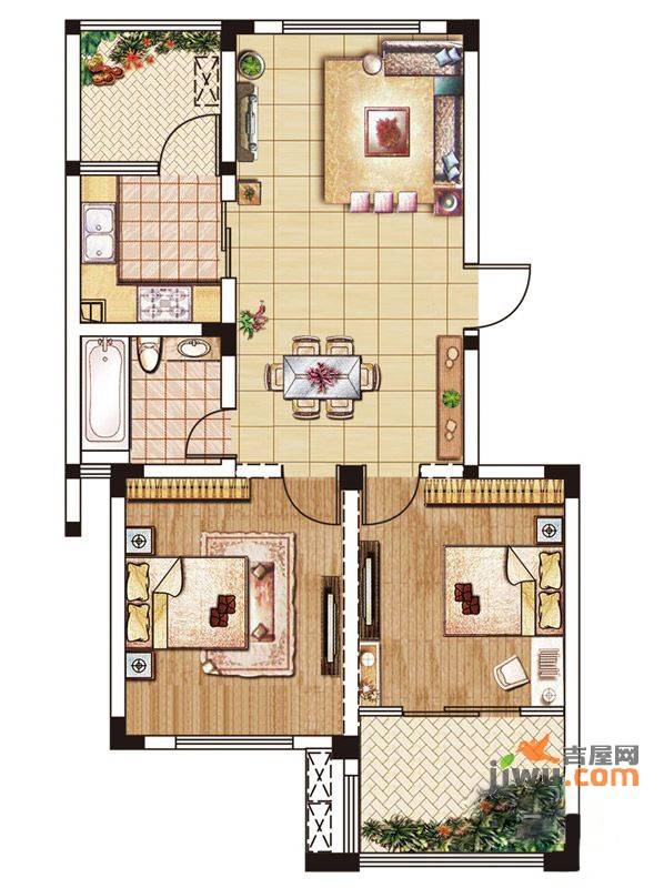 前桥雅境2室2厅1卫74㎡户型图