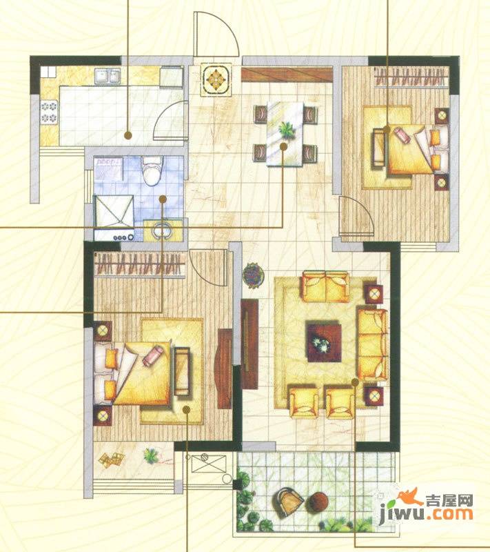 湖港名居2室2厅1卫82㎡户型图