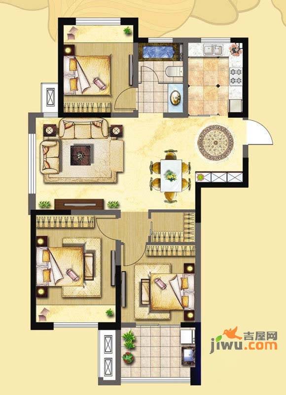 金色领寓3室2厅1卫107.6㎡户型图