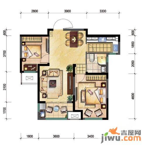 新城域2室2厅1卫80㎡户型图