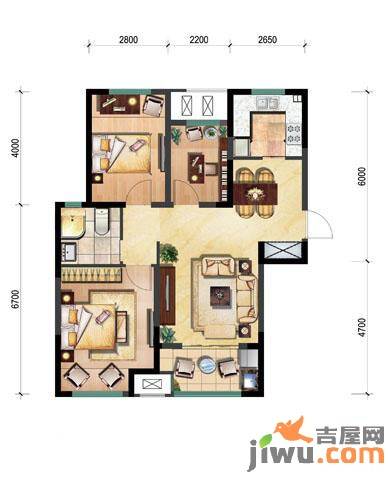 新城域3室2厅1卫90㎡户型图