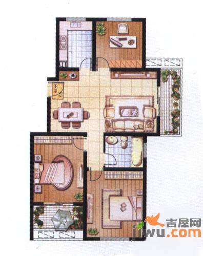 河海新邦3室2厅1卫101㎡户型图