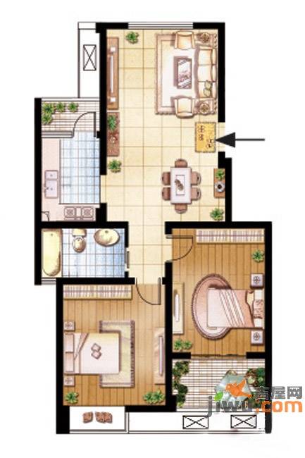 河海新邦2室2厅1卫85㎡户型图