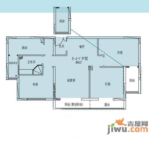 凯纳华侨城3室2厅1卫99㎡户型图