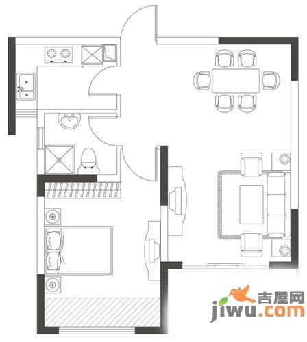 莱茵郡1室2厅1卫65.7㎡户型图