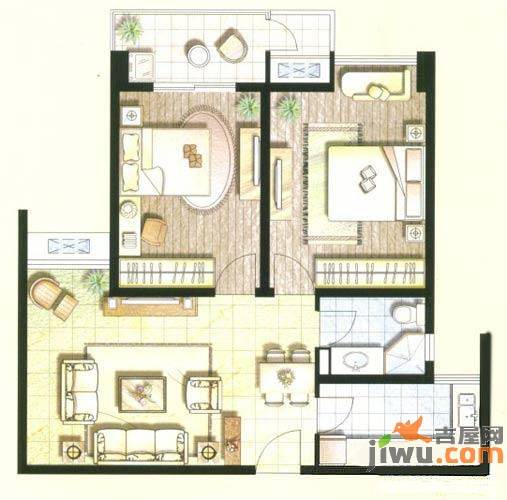 蔷薇佳园2室2厅1卫90㎡户型图