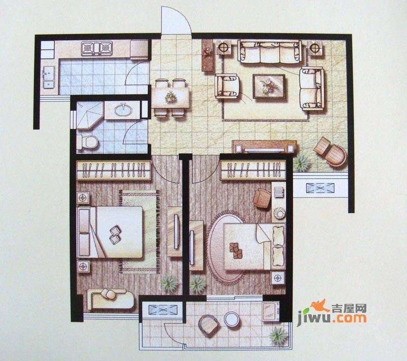 蔷薇佳园2室2厅1卫90㎡户型图