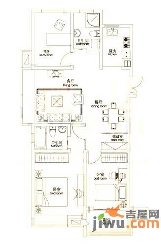 荆溪福院十二园3室2厅2卫113㎡户型图