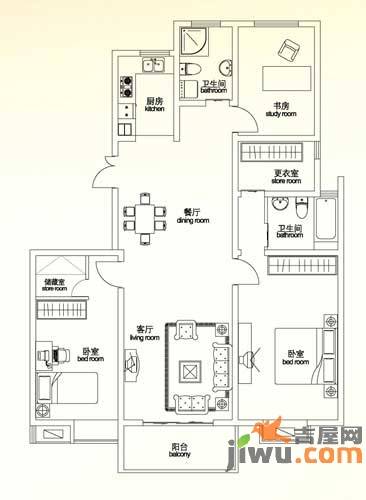 荆溪福院十二园3室2厅2卫139㎡户型图