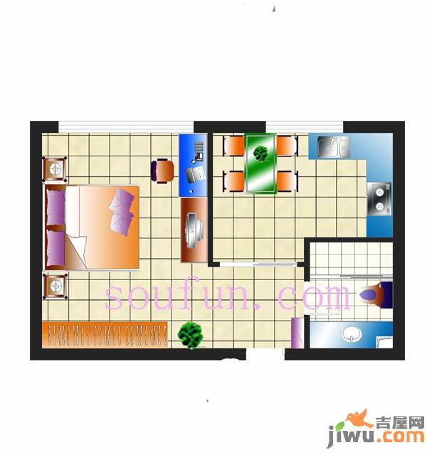 汇金天地1室1厅1卫45.2㎡户型图