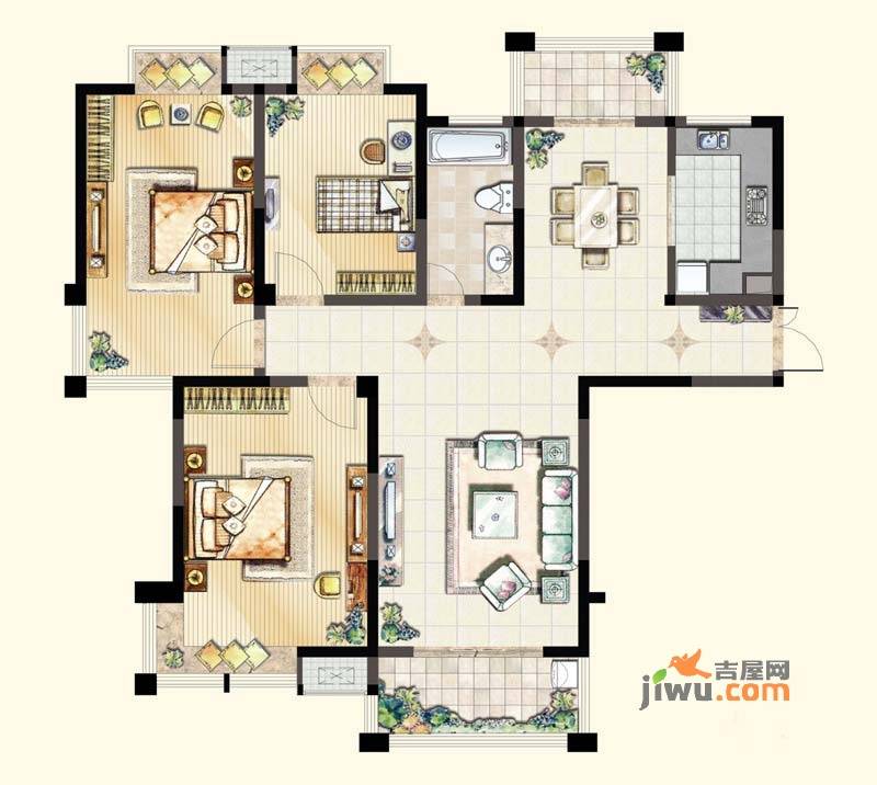 东方尚院3室2厅1卫132㎡户型图