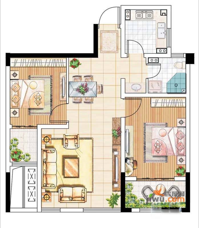 新濠澜境2室2厅1卫80㎡户型图