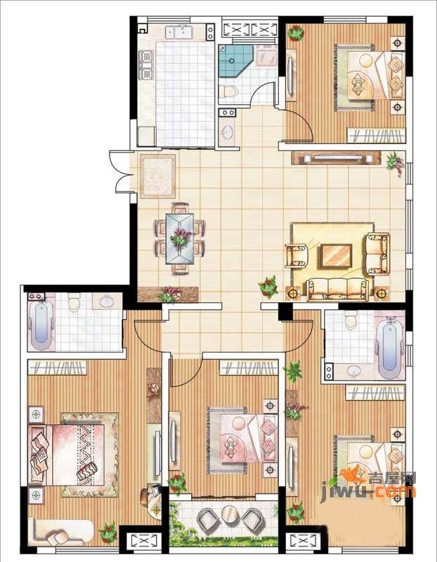 新濠澜境4室2厅3卫168㎡户型图