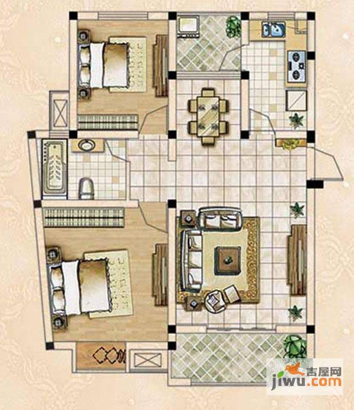 观澜云庭2室2厅1卫87.7㎡户型图