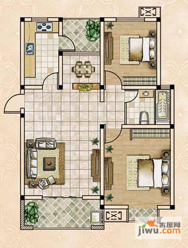 观澜云庭2室2厅1卫85.5㎡户型图