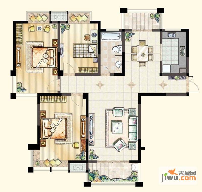 东方尚院3室2厅1卫132㎡户型图