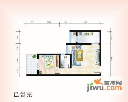江滨现代城1室1厅1卫63㎡户型图