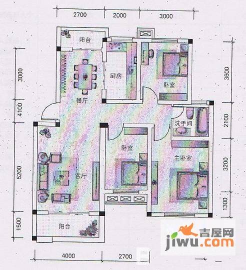 北城华府4室2厅1卫138㎡户型图