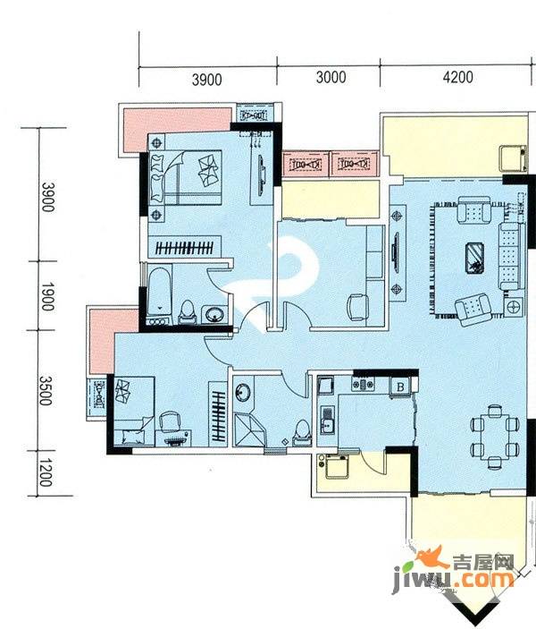 盛天龙湾3室2厅2卫125.1㎡户型图