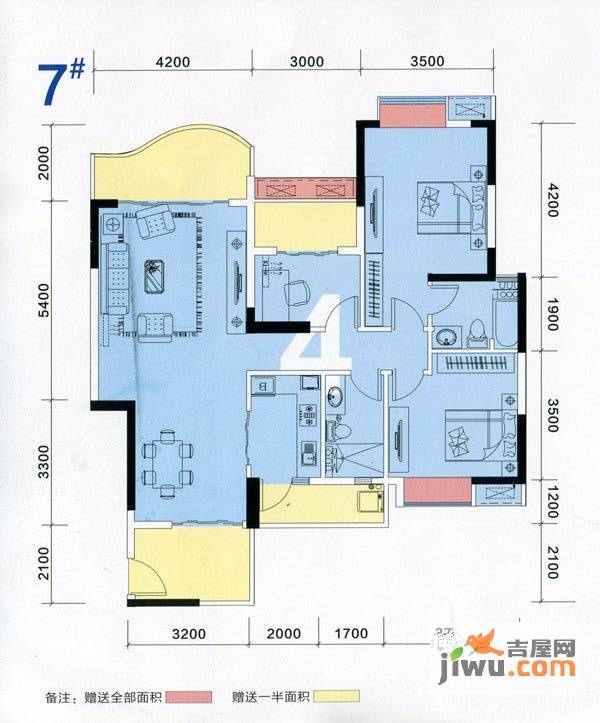 盛天龙湾3室2厅2卫117.8㎡户型图