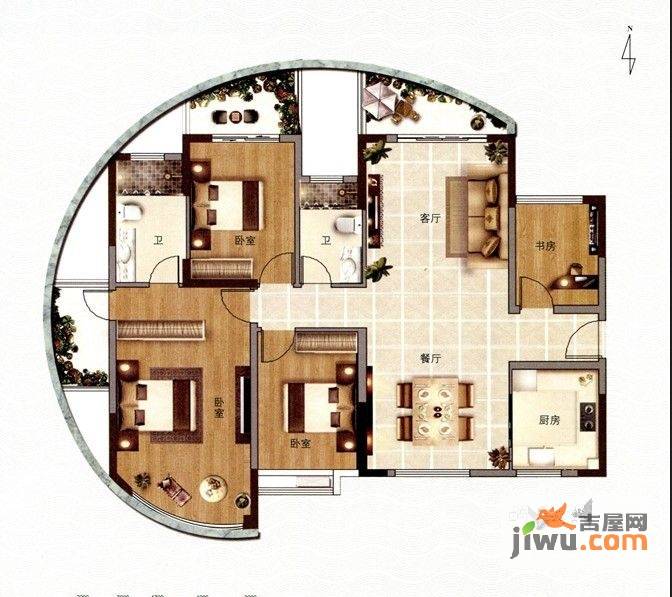 保利大江郡4室2厅2卫123㎡户型图