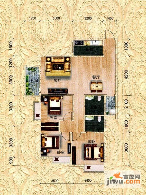 汇金壹号3室2厅2卫110.1㎡户型图