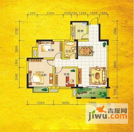 嘉靖圣蓝山3室2厅1卫90㎡户型图