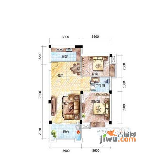 天润格林庄园2室2厅1卫80.1㎡户型图