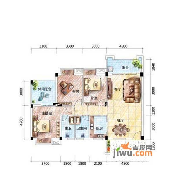 天润格林庄园3室2厅2卫126.7㎡户型图