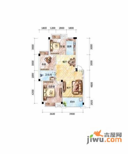 天润格林庄园3室2厅1卫91.5㎡户型图