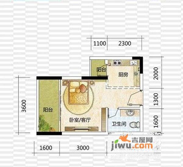 沃德梦想1室1厅1卫34㎡户型图