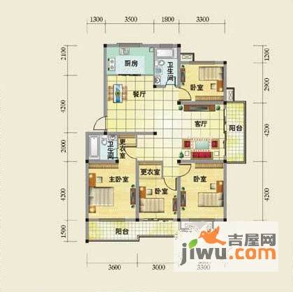 北城华府4室2厅2卫132.3㎡户型图