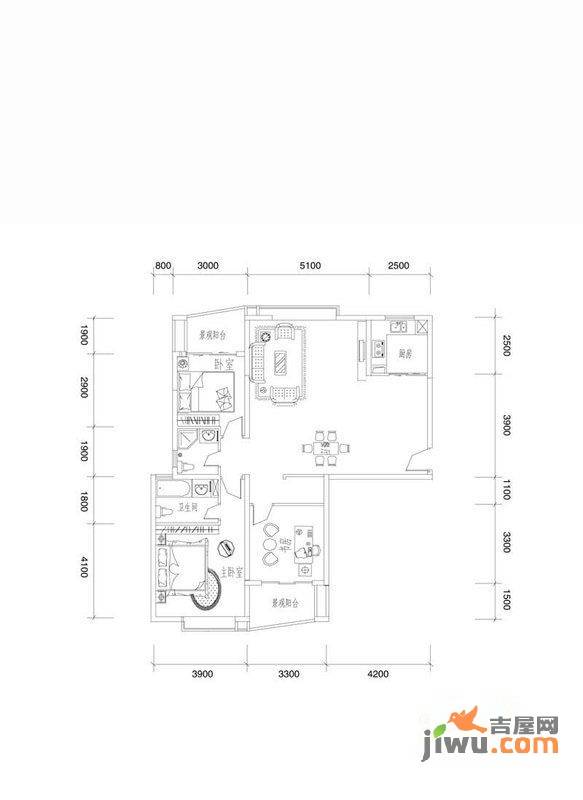 上东·龙城世家3室2厅2卫户型图