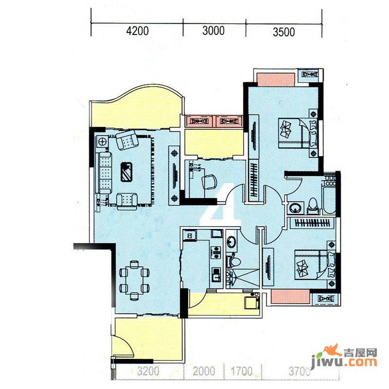 盛天龙湾3室2厅2卫118㎡户型图