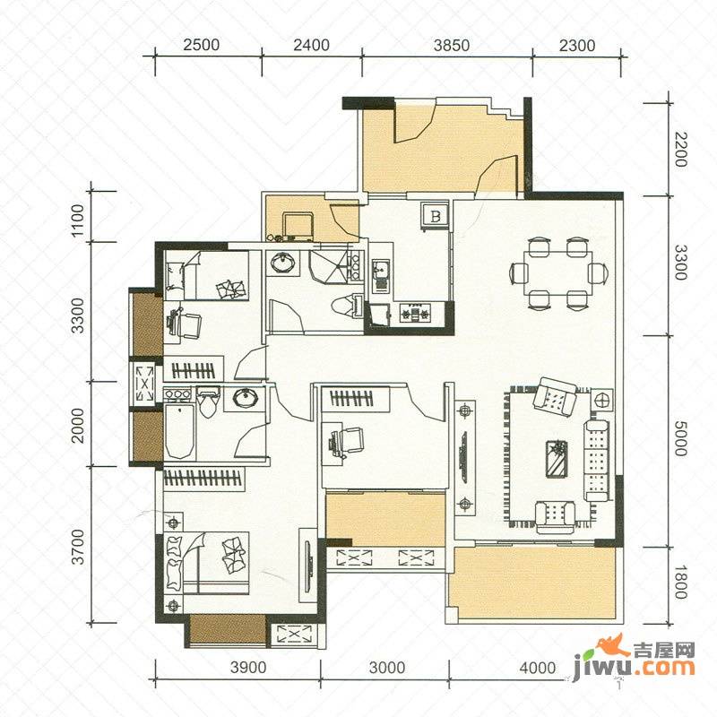 盛天龙湾3室2厅2卫112.5㎡户型图