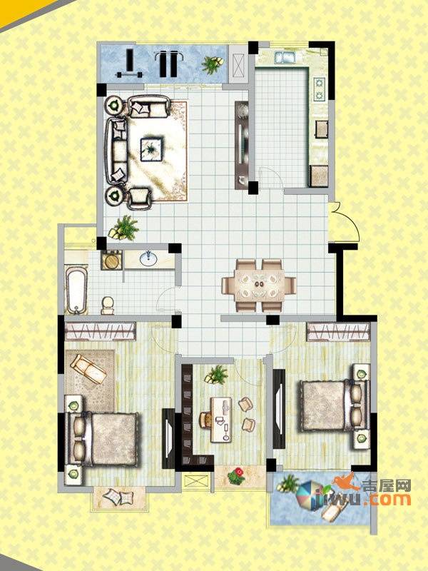 四季绿苑3室2厅1卫130.2㎡户型图