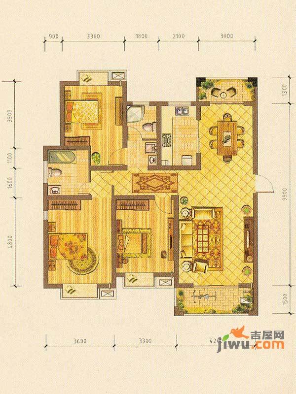 恒盛泰晤士印象3室2厅2卫132㎡户型图